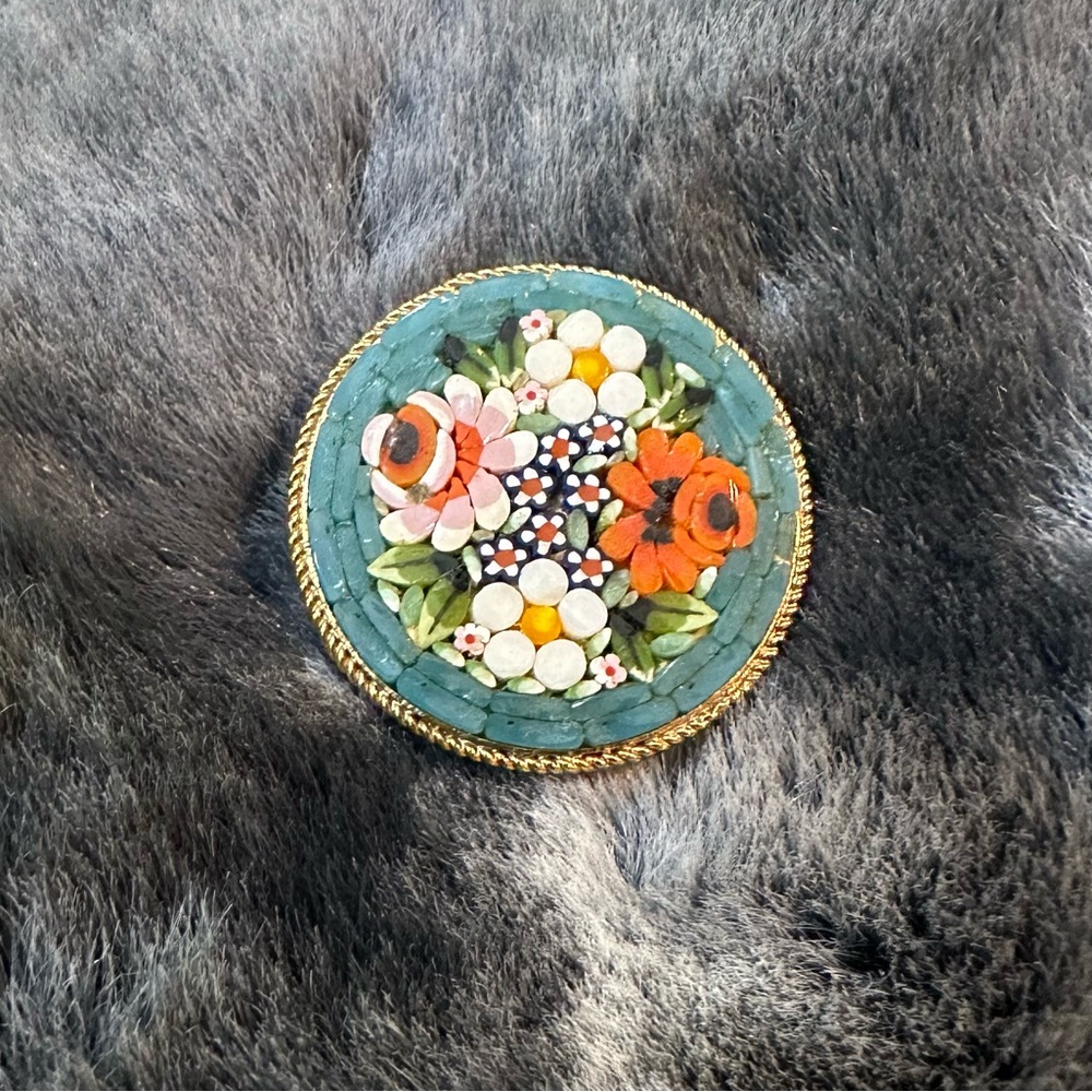 Vintage Blue Mosaic Brooch - Picture 1 of 10